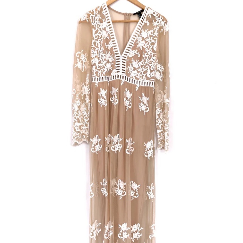 Forever 21 Sheer Maxi Dress with White Lace Embroidery